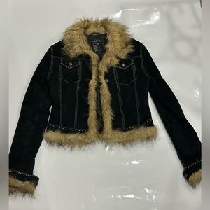 Y2K Vintage BeBe 100% Leather faux fur Jacket